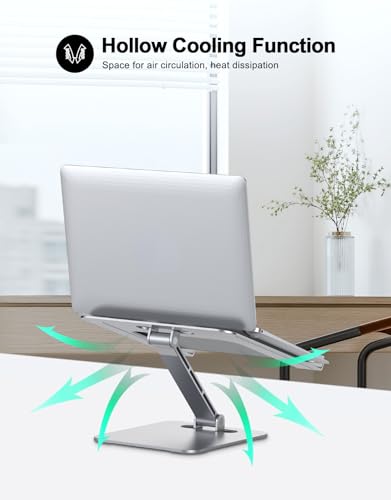 RIWUCT Foldable Laptop Stand, Height Adjustable Ergonomic Computer Stand for Desk, Aluminum Portable Laptop Riser Holder Notebook Mount Compatible with MacBook Pro Air, HP, Dell 10-16" - color: Silver