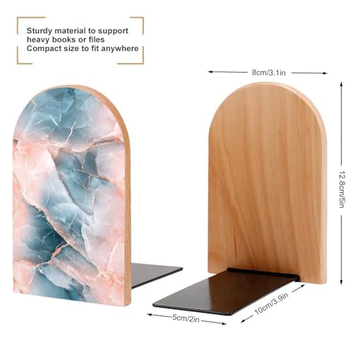 Minimalist Marble Texture Wooden Bookends Shelves 2 PCS Abstract Sturdy Book Holders Desktop Organizer for Home Office Libraries - color: Color-2