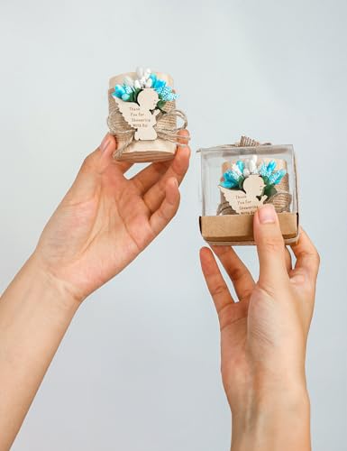 10 Pieces Handmade Wooden Angel Tea Candle Holder, Baptism Gift, Baby Shower Favors for Guests, Birthday Party Favors,Adult Baptism.(Light-Blue) - color: Blue