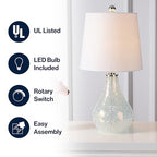 JONATHAN Y 20.5" Mosaic White Coastal Mini LED Table Lamp for Living Room Office, White Linen Drum Shade, Modern Mother of Pearl Bedside Nightstand Lamp, LED Bulb Included (JYL1024B) - color: White