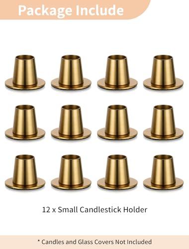 NUPTIO Gold Candlestick Holder Bulk: Set of 12 Brass Small Taper Candle Stick Holders - Short Modern Metal Candleholder for Thanksgiving Christmas Holiday Decor - size: Style 2