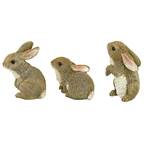 Design Toscano QM92008 Bunny Den Rabbits Indoor/Outdoor Set of Three Garden Animal Statues, 5 Inches Tall, Handcast Polyresin, Full Color Finish - style: The Bunny Den