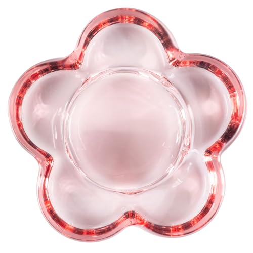 Karma Glass Flower Tealight Holder - Chunky Glass Candle Holder for Home & Party Decor, Wedding Table Centerpiece in Teal & Blush - color: Blush