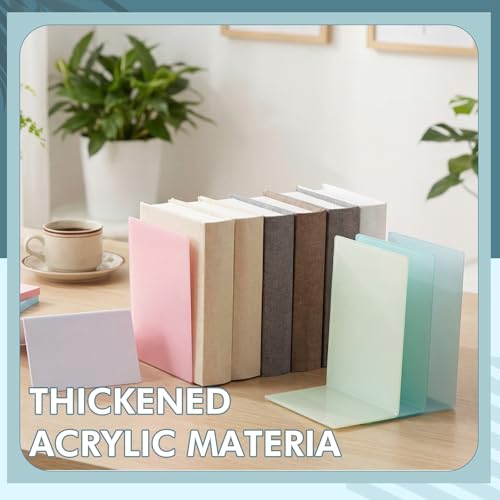 6 Pack Acrylic Bookends, Thickened Colorful Book Ends for Shelves, Assorted Colors, Stable Non-Slip Book Stoppers for Home Office Classroom Organization (Macaron Colors) - color: Macaron Colors