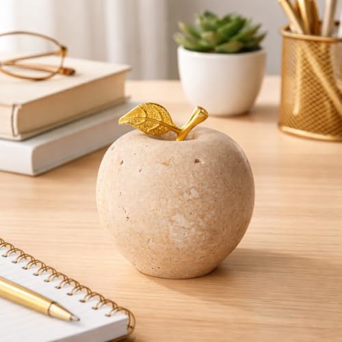 Radicaln Decoration Piece Travertine 3" Inch Handmade Apple Paperweight Home Decor – Best for Office Table Decoration & Study Room Decor Paperweight - color: Travertine