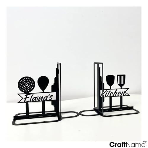 Custom Kitchen Chef Bookends for Shelves Decorative, Chef Cooking Bookshelf Holder, Cooking Kitchen Book Ends Metal Art, Book Stopper for Heavy Books - color: Design 19