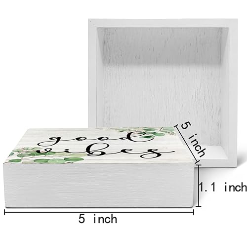 SRADMO Inspirational Botanical Eucalyptus Leaves Wood Box Sign Desk Decor, Rustic Green Eucalyptus Leaves Wooden Block Box Sign Decor for Home Office Shelf Table Decorative Accessories - color: Eucalyptus leaf, size: 5″×5″