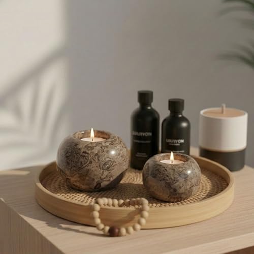 Radicaln Marble Tealight Candle Holder 4" Inch Oceanic Handmade Set of 3 Mini Candle Holders for Dining, Decorative Votive Candle Holder & Marble Taper Holder for Home Decor - color: Oceanic
