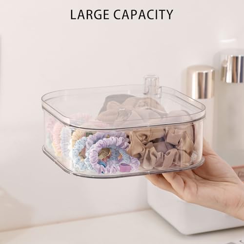 FABROK Large Rotating Hair Accessories Organizer for Girls, Clear Hair Product Holder for Women Headbands, Scrunchies, Clip, Ties, Brushes, Plastic Vanity Storage Box for Jewelry and Makeup - size: 1-Layer