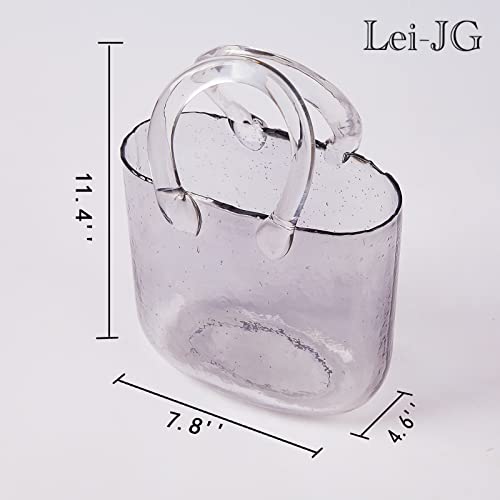 Thickened Glass Purse Vase for Flowers Gift Set-(Handmade 5mm Crystal-Unique Cute Clear Bag Vase with Reinforced Gift Box, Premium Table Centerpiece for Wedding/Mothers Day (Light Grey) - color: Light Grey