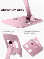 Phone Stand for Desk, Dual Folding Cell Phone Holder, Fully Adjustable Portable Mobile Phone Holder for iPhone 17 16 15 14 13 12 11 Pro Max Plus Air, Galaxy S25 S24, All Phones (Rose Gold) - color: Rose Gold