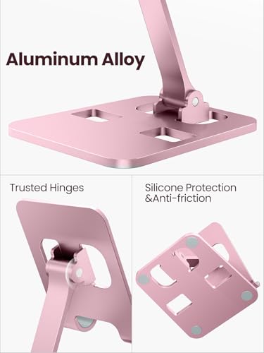 Phone Stand for Desk, Dual Folding Cell Phone Holder, Fully Adjustable Portable Mobile Phone Holder for iPhone 17 16 15 14 13 12 11 Pro Max Plus Air, Galaxy S25 S24, All Phones (Rose Gold) - color: Rose Gold
