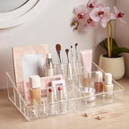 STORi Audrey Clear Vanity Makeup Organizer | 15-Compartment Holder for Brushes, Eyeshadow Palettes, & Beauty Supplies | Stacks on Audrey Storage Drawers | Made in USA - style: Cosmetic Organizer Topper