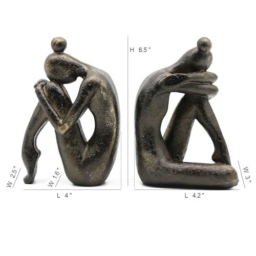 Lukitas Unique Decorative Girl Thinker Bookends, Non-Slip Book Holder, Home Office Bookshelf Decor, Creative Desktop Ornaments for Study Room Hotel Shelves, Resin, 1Pair/2Piece 6.5'' - color: Bronze