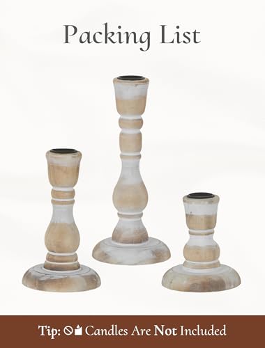 Wooden Candlestick Holders Rustic: Farmhouse Wood Taper Candle Holders Boho Candle Sticks Holder Fall Decor for Dinning Table Mantle Party Holiday Christmas Wedding Home Set of 3 - size: 3.7"/5.8"/7.8" H - 3Pcs