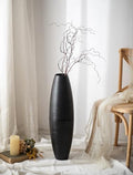 Sziqiqi Black Tall Floor Vases: 27.5in Metal Extra Large Decorative Vase for Pampas Grass Fake Plant Dried Flowers - Detachable Ribbed Big Standing Vase for Living Room Indoor Fireplace Home Decor