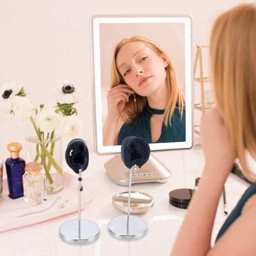 UNICRAFTALE 1 Set Ear Shaped Earring Display Stand Black Piercing Stud Holder with Round Base Silicone Earring Model Organizer Ear Shape Jewelry Organizer Holder for Women Earring Storage - color: Black