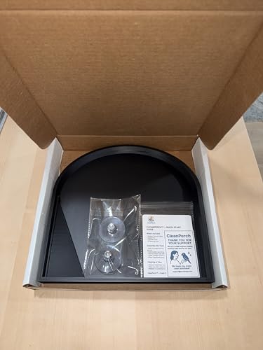 CleanPerch™ Bird Food Waste Catcher Tray with Suction Cups. Half Stadium Shape That attaches to Windows. Reduces Scatter, Easy-Clean, and Low-Profile (Black, 12" x 11.5" x 3.7") - color: Black, size: 12" x 11.5" x 3.7"