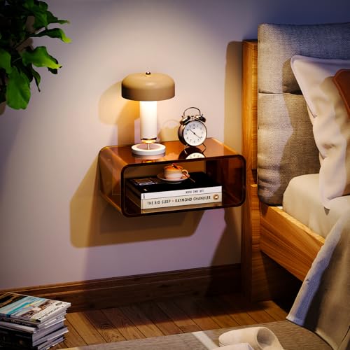 Acrylic Floating Nightstand, Bedside Table, Nightstand Shelf Wall Mounted Bedside Shelf (Dark Brown, Small) - color: Dark Brown