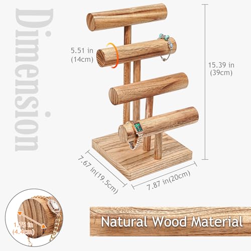 ProCase Bracelet Holder Display Bracelet Organizer, Wooden Bracelet Stand for Selling, T-bar Bangle Storage Rack Wood Watch Display Tower for Business - 4 Tier, Nature - color: Nature, size: 4 Tier