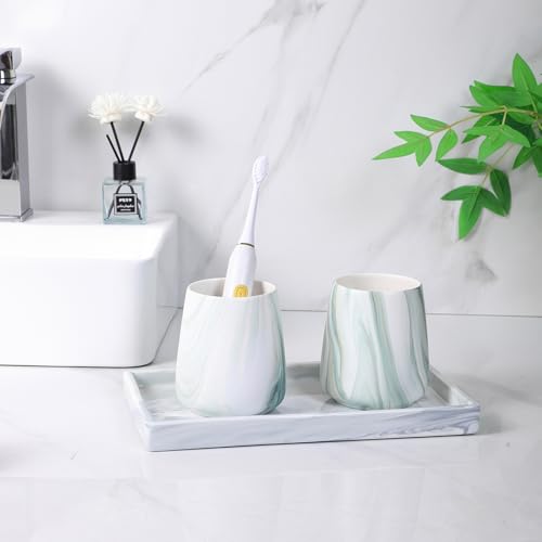 Bathroom Vanity Tray - 11'' Ceramic Rectangle Countertop Tray, Heavy-Duty Perfume Organizer Plate, Jewelry Ring Tray, Kitchen Soap Dispenser Stone Trays, Marble White - color: Marble White