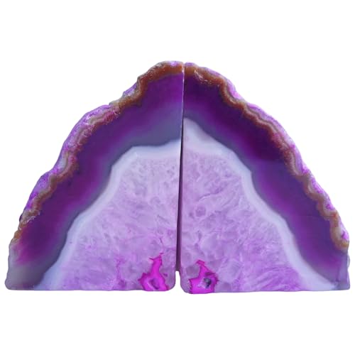 Natural Pink Dyed Agate Geode Bookends - 2 to 3 lb Heavy Duty Rock Crystal Stone Book Ends for Shelves, with Rubber Bumpers, Decorative Book Holders for Home Office - color: Pink, size: 2-3 Lbs