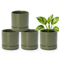 D'vine Dev Set of 4 Small Ceramic Plant Pots, 4.7 Inch Succulent Planter Pot for Plants with Drainage Hole and Saucer, Olive, 94-X-B-0 - color: Olive, size: 4.7 Inch