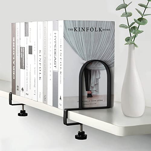 AJART Adjustable Book Ends for Shelves: Black Heavy Duty Bookends - Metal Clamp Book Organizer Storage Holders - color: Black