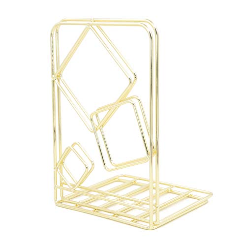 Winterworm Metal Bookends Book Ends Heavy Duty Modern Decorative for Bedroom Library Office School Book Display Desktop Organizer Gift(Square Gold) - color: Square Gold