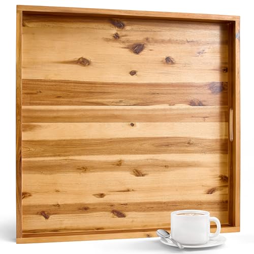 TIDITA 24 x 24 inch Acacia Wood Square Ottoman Tray – Large Wooden Tray for Ottoman, Extra Large Ottoman Tray for Living Room, Coffee Table & Decorative Use (Acacia Color) - color: Acacia, size: 24" x 24" x 2.4"