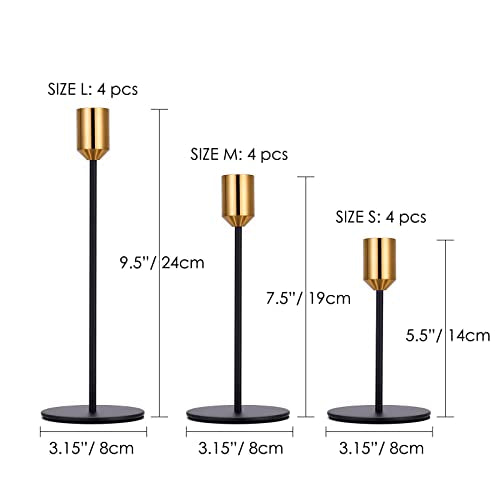 Set of 12 Candle Stick Candle Holder Black Candlestick Holders Metal Taper Candle Holders for Wedding Tables Centerpieces Candlelight Dinner Home Decor(Candles not Include) - color: Black+gold, size: Set of 12 Pcs