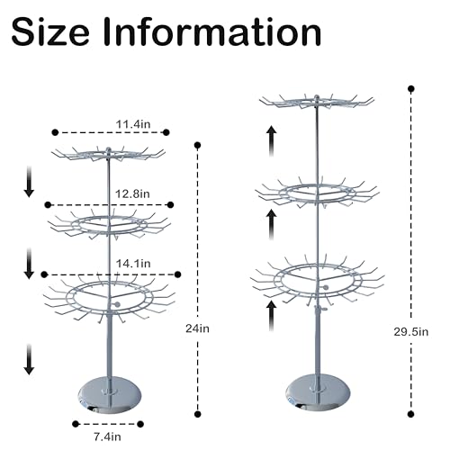 Jewelry Rotating Rack with 12/15/18 Hooks Chrome Necklace Keychain Display Organizer Stand 3 Tier for Boutique Countertop Use - size: Length-Incremental Style - 45 hooks