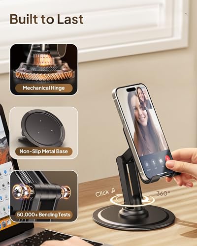 COOPER 360° Stand, Rotating Cell Phone Stand for Desk | Sturdy Metal Base, Foldable, Portable | Cell Phone Holder for Desk (Piano Black) - color: A - Piano Black
