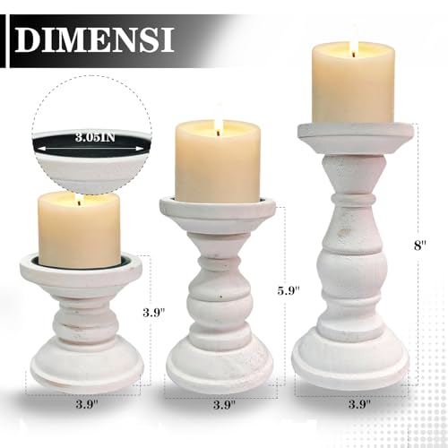 Wood Candle Holder for Pillar Candle Set of 3, Farmhouse Candle Holder Decor, Rustic Wooden Candle Stand, Vintage Tall Candle Stand Decorative for Living Room, Table Centerpiece,Rustic White - size: Set of 3