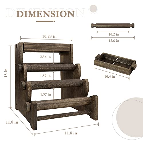 LadyRosian 4 Tier Wooden Bracelet Holder, Bangle Watch Necklace Display Storage Jewelry Holder Stand Display Organizer (Brown-box) - color: Brown 4-Tier Box