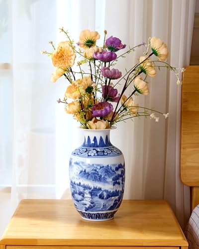 Blue and White Vintage Vase Chinoiserie Farmhouse Decorative Vases Flower Terracotta pots for Tableshelf Bookshelf Bathroom Living Room Kitchen 9.4 inch - size: 4"X9.4"