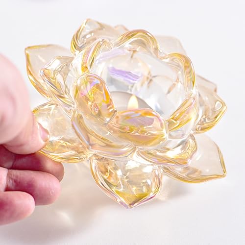 GOLDEAL Lotus Tealight Candle Holders,Set of 4,Gold Glass,Tea Light Holders,Votive Candle Holders Bulk,Pillar Candle Holder for Wedding Party,Baby/Bride Shower Party,Bathroom,Home Table Centerpieces - color: Gold