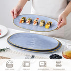 Ceramic Oval Serving Platter: 15.6/14.3/12.9 Inch Large Serving Dishes for Entertaining Party, Turkey, Steak, Ham, Microwave Dishwasher Safe, Blue - color: Blue, size: Oval