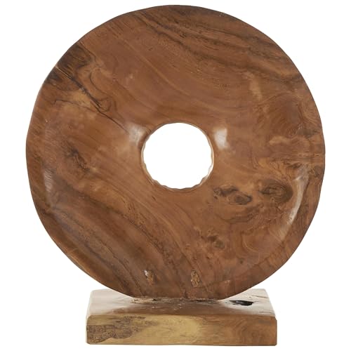 Deco 79 Teak Wood Abstract Handmade Decorative Sculpture Dimensional Circular Home Decor Statue with Center Cutout, Accent Figurine 16" x 5" x 17", Brown - size: 16" x 5" x 17"