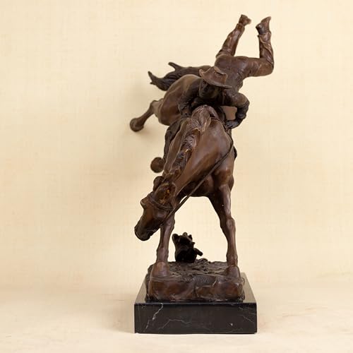 Bronze The Bronco Buster Sculpture by Frederic Remington - Classic Western Cowboy Taming Wild Horse Bronze Statue, Perfect for Art Collectors and Home Decor (Rectangular Base-1) - color: Rectangular Base-1