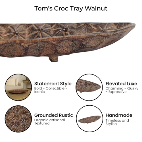 Tom’s Croc Tray – Handmade Oval Metal Decorative Tray with Crocodile Texture – Vintage Aluminum Tray for entryway, Coffee Table, or Home Decor - Chocolate 12" - color: Tobacco, size: 12"x6"x1.6" Small