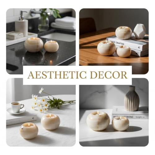 Radicaln Marble Tealight Candle Holder 4" Inch White Onyx Handmade Decorative Votive Candle Holder for Home Decor, Elegant Set of 3 Mini Candle Holders & Marble Taper Holder for Housewarming Gifts - color: White Onyx