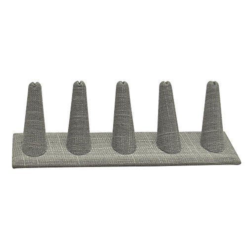 Grey Linen Jewelry Ring Display Stand ~ Holds 5 Jewelry Rings - size: 5 Finger
