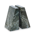 Modern Wedge Marble Bookends – Hand Carved, Polished Stone Bookends w/Non-Slip Rubber Pads – Lightweight & Compact Decorative Bookends (Green) - color: Green