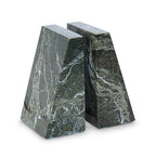 Modern Wedge Marble Bookends – Hand Carved, Polished Stone Bookends w/Non-Slip Rubber Pads – Lightweight & Compact Decorative Bookends (Green) - color: Green