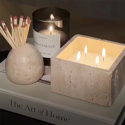100% Travertine Match Holder |Toothpick Holder | Cute Beige Match Cloche | Matches Jar Box for Candles or Bathroom Decor | 3x3x3 | Matches NOT Included