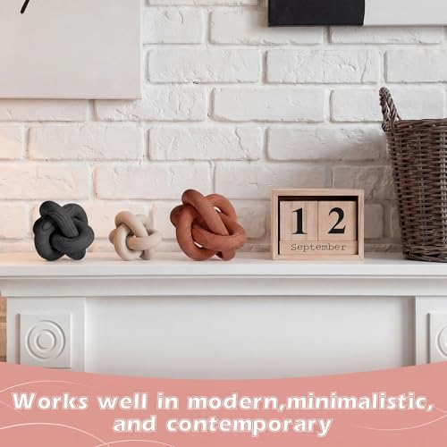 3 Pack Wooden Knot Decorations 3 Color Set Coordinated Boho Nautical Home Decor for Shelf, Wall, Tabletop, Sizes 3.94", 4.72", 5.91"(Rust) - color: Rust