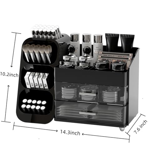 Booklov Makeup Organizer for Vanity, Large Capacity Cosmetic Display Case with Drawers, Countertop Beauty Storage Holder for Skincare, Brush Eyeliner Perfume Eyeshadow Lipsticks, Counter Desk, Black - color: Black, size: L01