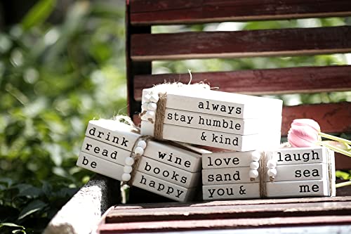 Lavender Inspired Farmhouse Book Decor-Always Stay Humble and Kind Sign-Book Shelf Decor-3 Pieces Faux Wooden Book Stack for Coffee Table Decor-Living Room Decor-Fireplace mantle table decor - color: Always Stay Humble and Kind