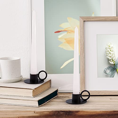2PCS Black Taper Candle Holders with Round Handle, Matte Iron Candlestick Holders Centerpieces for Home Decoration, Wedding Anniversary, Party, Housewarming Gifts. - size: Round with Handle